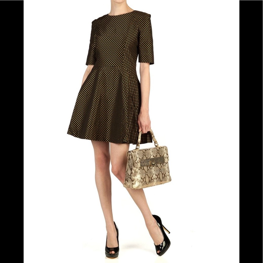 Ted Baker Nelli spot jacquard black gold dress size 2 equal to a 6 US.